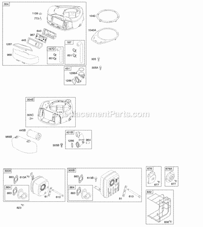 Air Cleaner Blower Housing Exhaust System Diagram and Parts List for 219907-0131-E1  Briggs and Stratton Engine